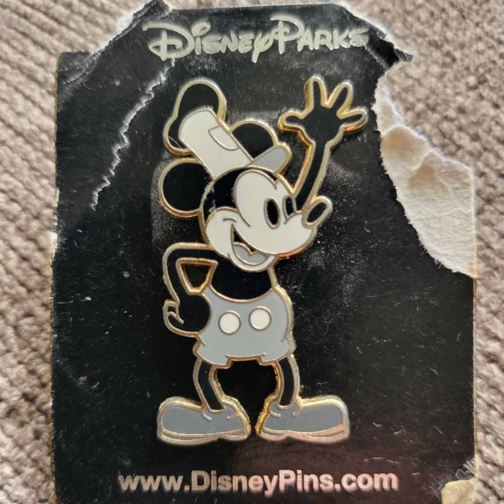 Disney Park Waving Black and White Mickey Pin